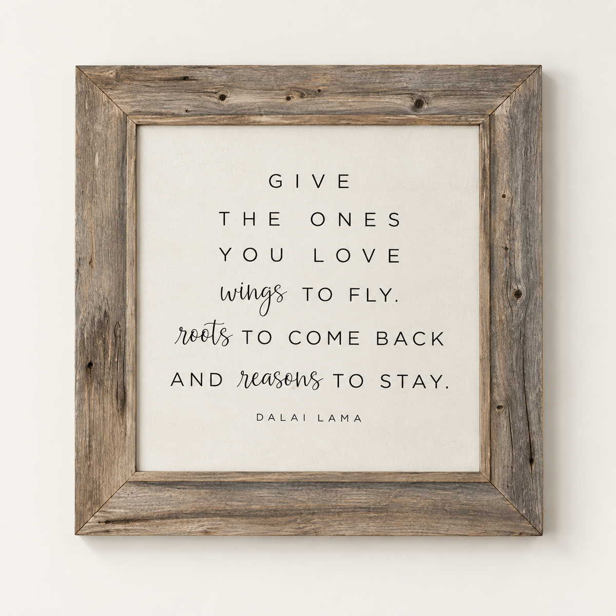 Brayden and Brooks Give the Ones You Love rustic oak sign, 75 x 75 cm, straight-on studio product view