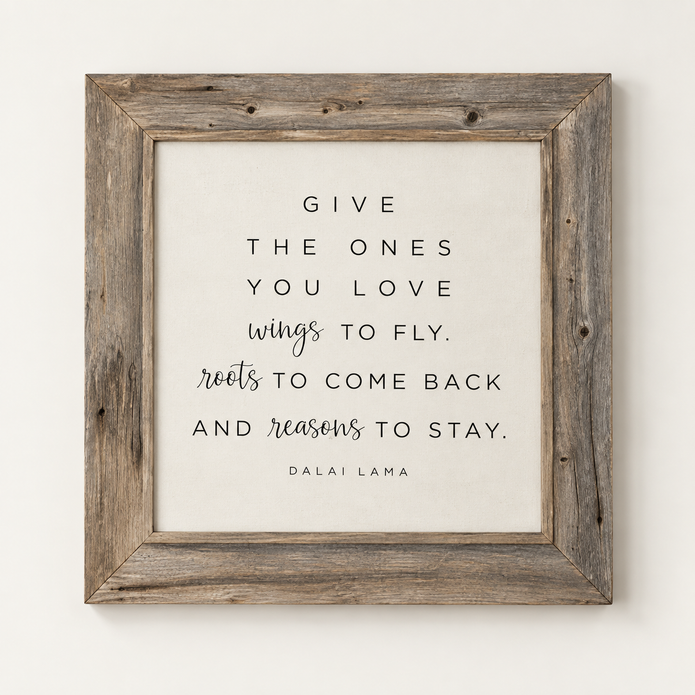 Brayden and Brooks Give the Ones You Love rustic oak sign, 75 x 75 cm, straight-on studio product view