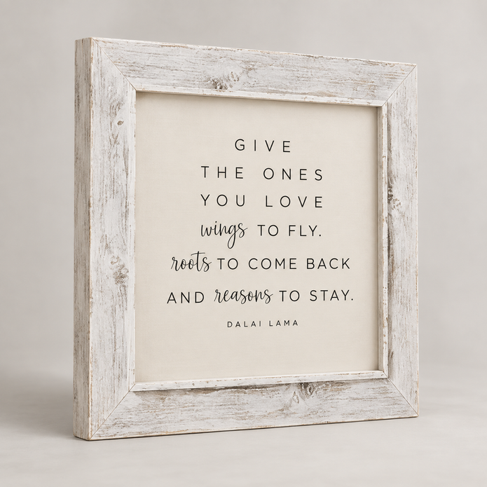 Brayden and Brooks Give the Ones You Love whitewashed sign, 75 x 75 cm, angled studio product view