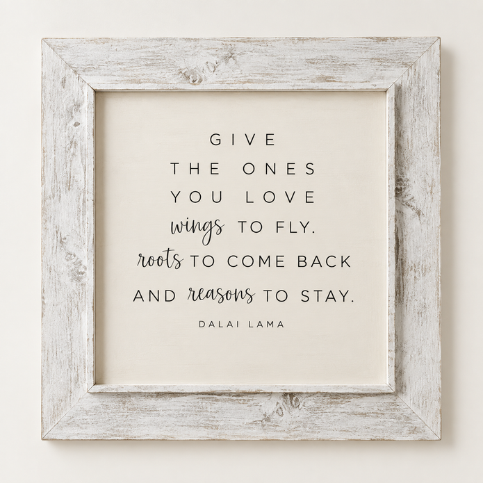Brayden and Brooks Give the Ones You Love whitewashed sign, 75 x 75 cm, straight-on studio product view