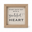 Brayden and Brooks Start Each Day With A Grateful Heart small rustic oak sign, 20 x 20 cm, straight-on studio view on white.
