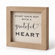 Brayden and Brooks Start Each Day With A Grateful Heart small rustic oak sign, 20 x 20 cm, angled studio view on white.