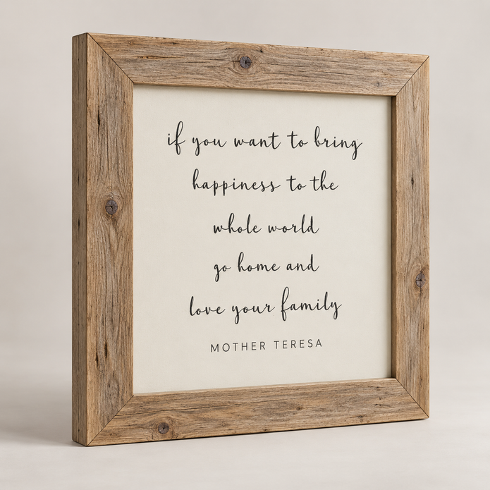 Brayden and Brooks Happiness rustic oak sign, 75 x 75 cm, angled studio product view