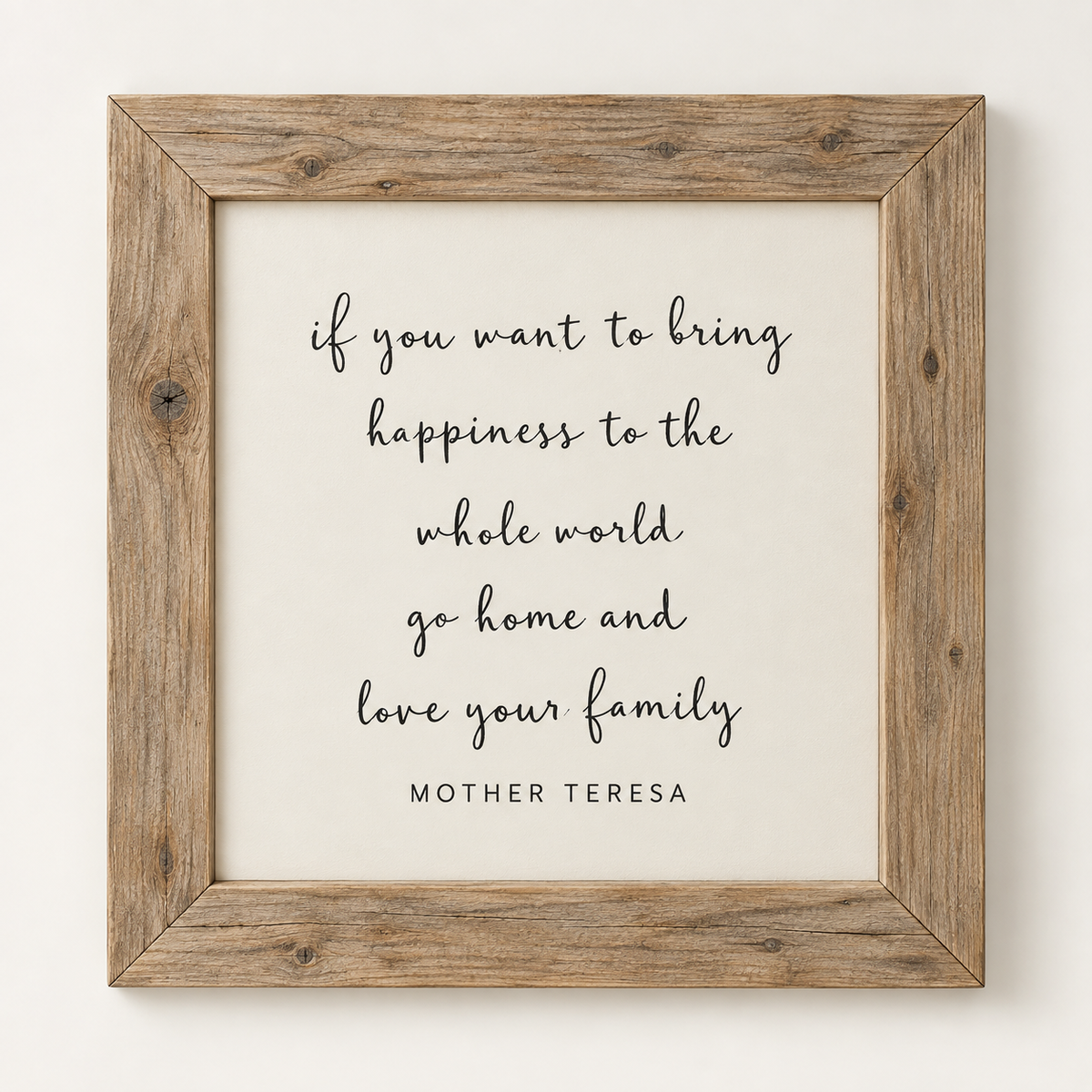 Brayden and Brooks Happiness rustic oak sign, 75 x 75 cm, straight-on studio product view