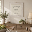 Brayden and Brooks Happiness whitewashed sign, 75 x 75 cm, styled in a country dining room