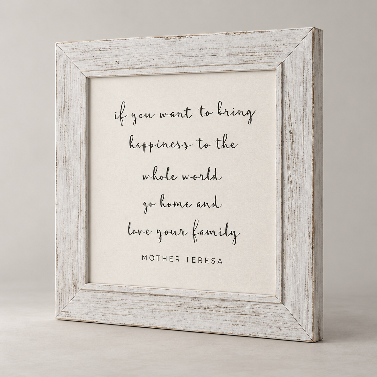 Brayden and Brooks Happiness whitewashed sign, 75 x 75 cm, angled studio product view