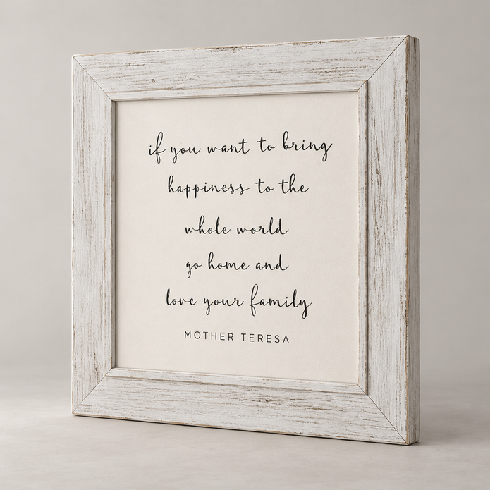 Brayden and Brooks Happiness whitewashed sign, 75 x 75 cm, angled studio product view