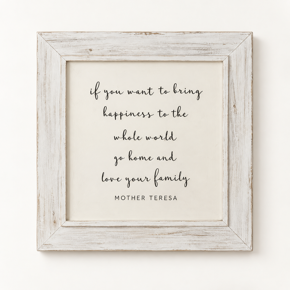 Brayden and Brooks Happiness whitewashed sign, 75 x 75 cm, straight-on studio product view