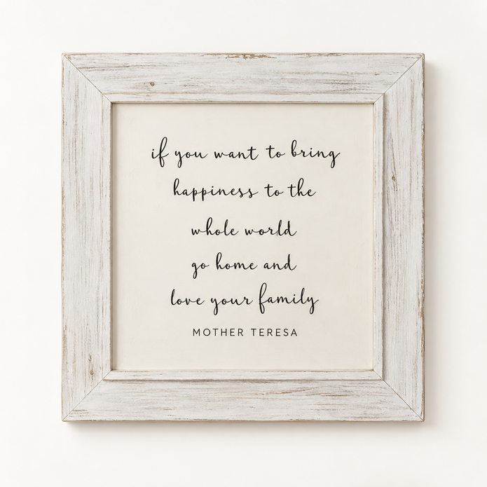 Brayden and Brooks Happiness whitewashed sign, 75 x 75 cm, straight-on studio product view