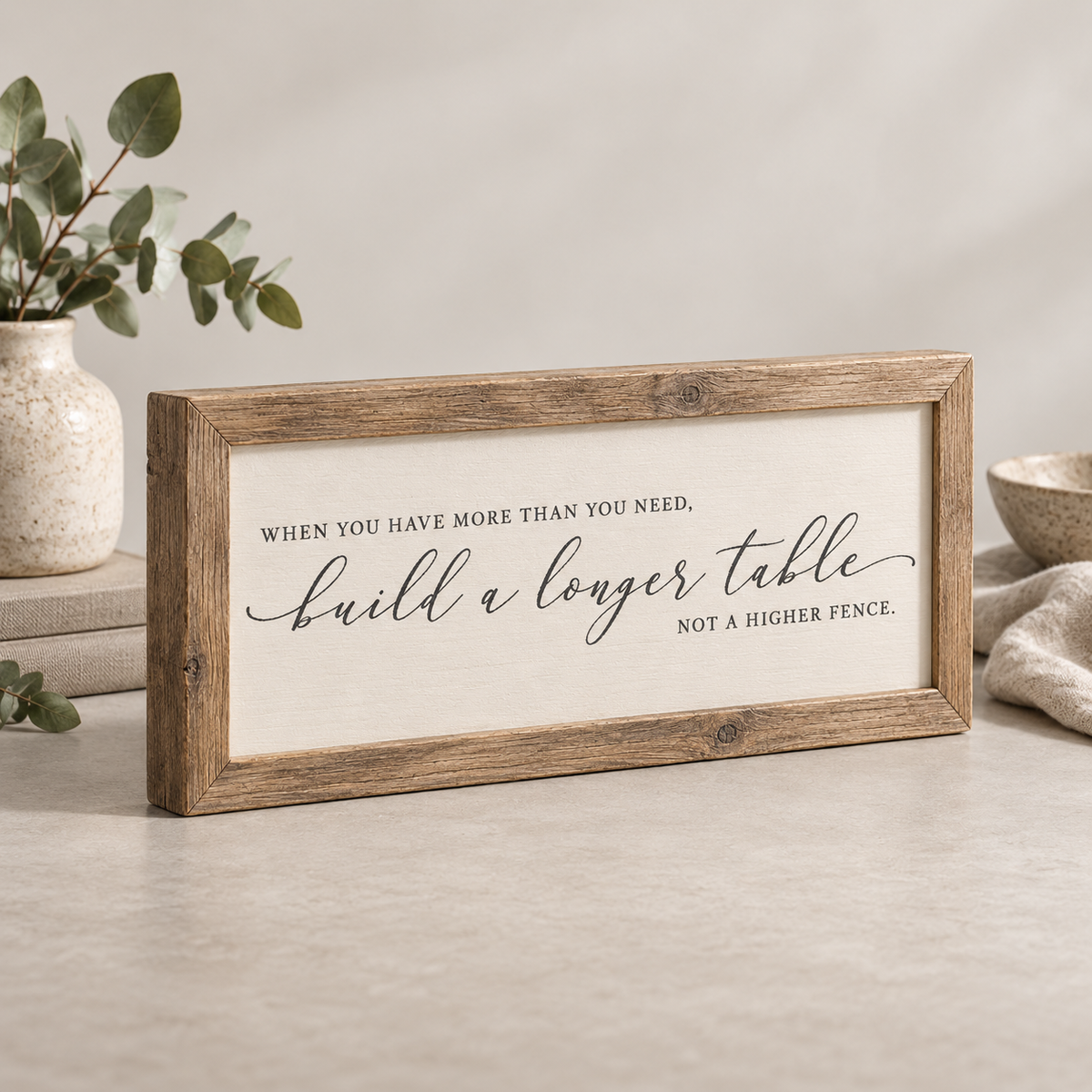 Brayden and Brooks Longer Table rustic oak sign, 41 x 18 cm, angled studio product view