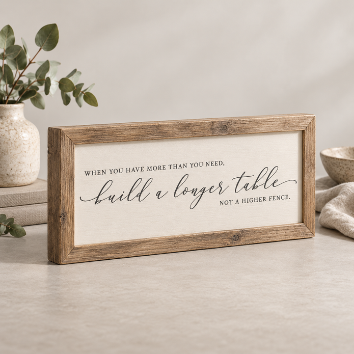 Brayden and Brooks Longer Table rustic oak sign, 41 x 18 cm, angled studio product view