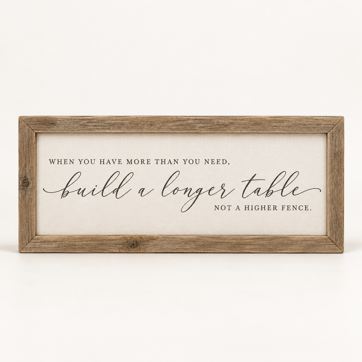Brayden and Brooks Longer Table rustic oak sign, 41 x 18 cm, straight-on studio product view