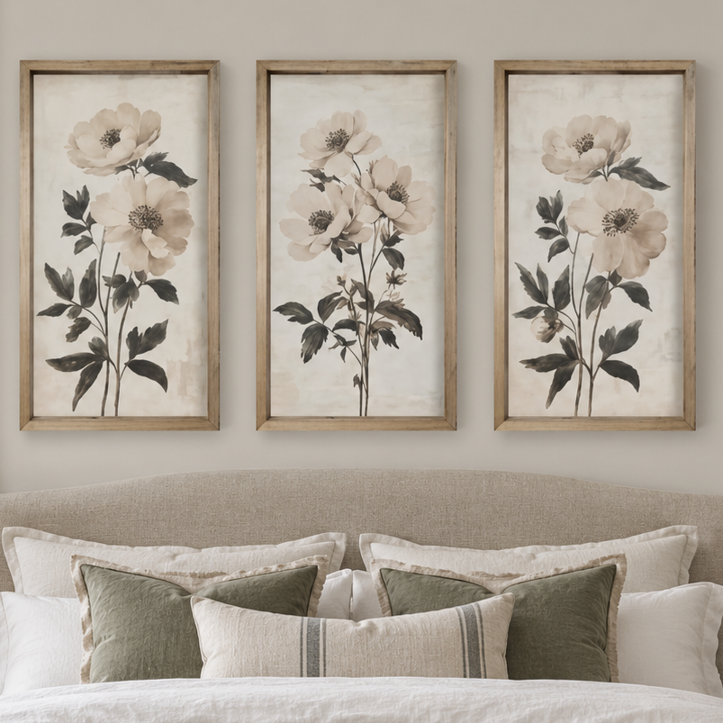 Brayden and Brooks Neutral Botanical Framed Wall Art — Set of 3