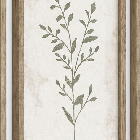 Brayden and Brooks Olive Green Botanical framed wall art set of three, each 46 x 89 cm, angled studio view on white.