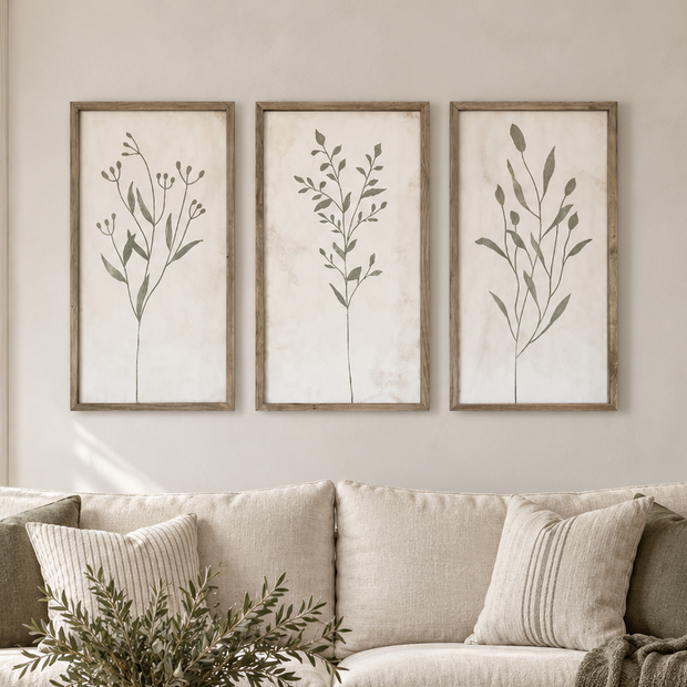 Brayden and Brooks Olive Green Botanical Framed Wall Art — Set of 3