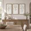 Brayden and Brooks Olive Green Botanical framed wall art set of three, each 46 x 89 cm styled in a classic modern country interior, view 2.