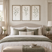 Brayden and Brooks Olive Green Botanical framed wall art set of three, each 46 x 89 cm styled in a classic modern country interior, view 3.