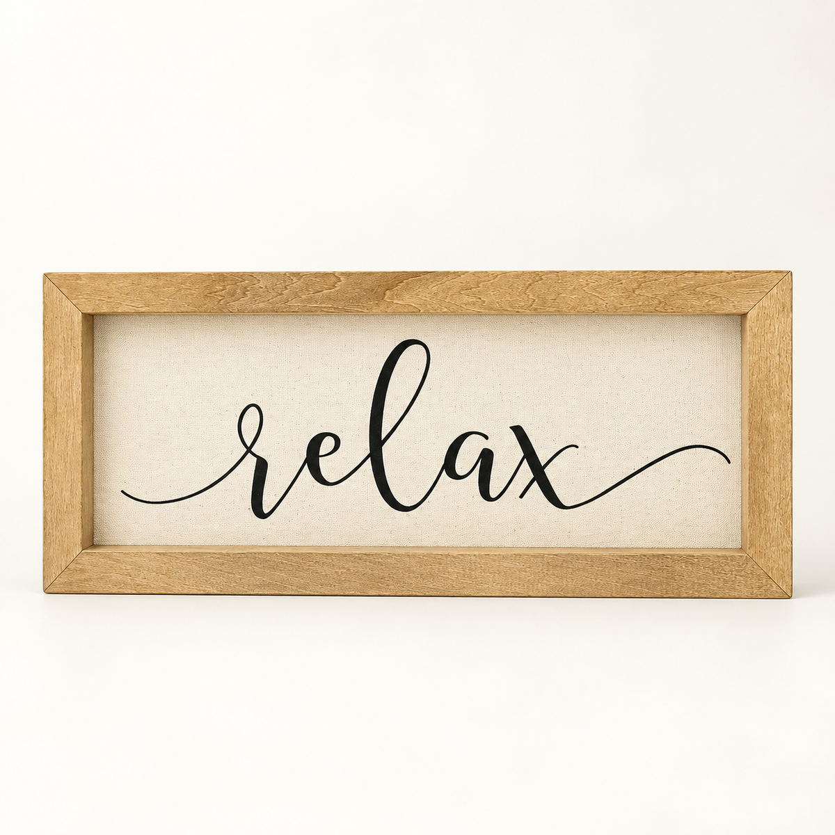 Brayden and Brooks Relax medium rustic oak sign, approximately 41 x 18 cm, straight-on studio view on white.
