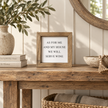 Brayden and Brooks As For My House We Will Serve Wine small square rustic oak sign, 20 x 20 cm styled at true scale in a classic modern country interior, view 2.