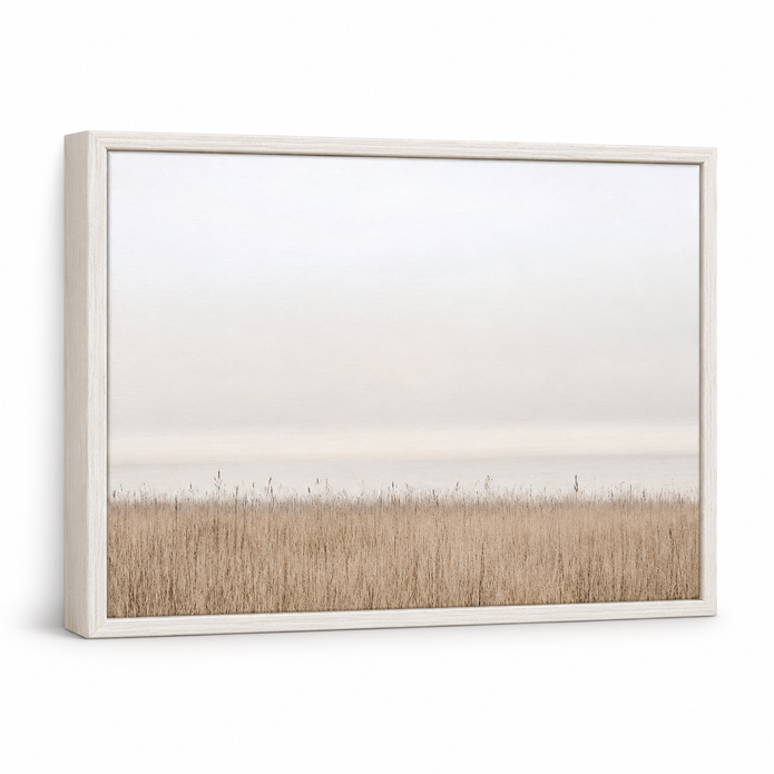 Brayden and Brooks small Seagrass framed canvas, 25 x 20 cm, angled studio view on white.