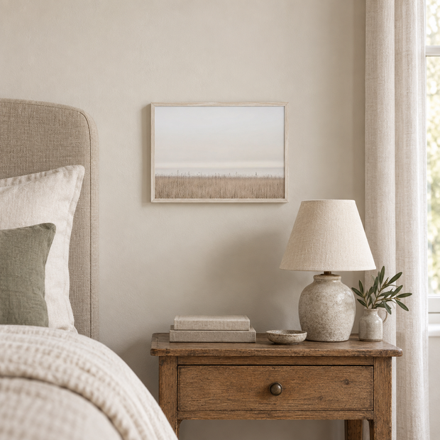 Brayden and Brooks small Seagrass framed canvas, 25 x 20 cm styled at true scale in a classic modern country interior, view 1.