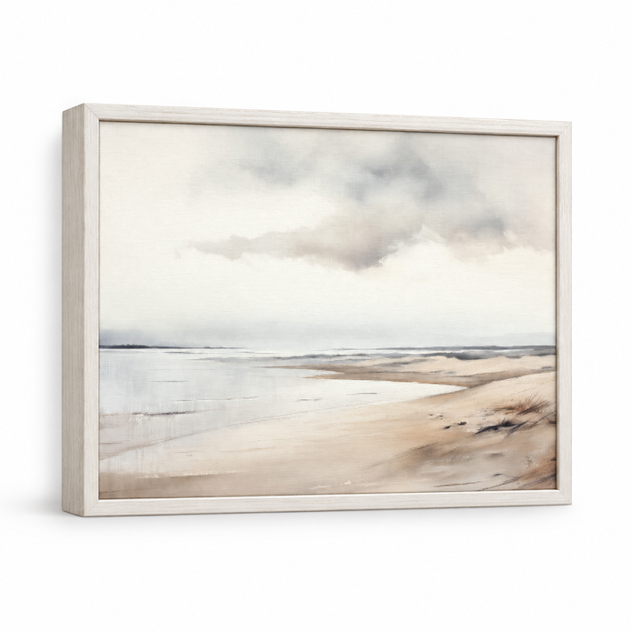 Brayden and Brooks small Seascape framed canvas, 25 x 20 cm, angled studio view on white.
