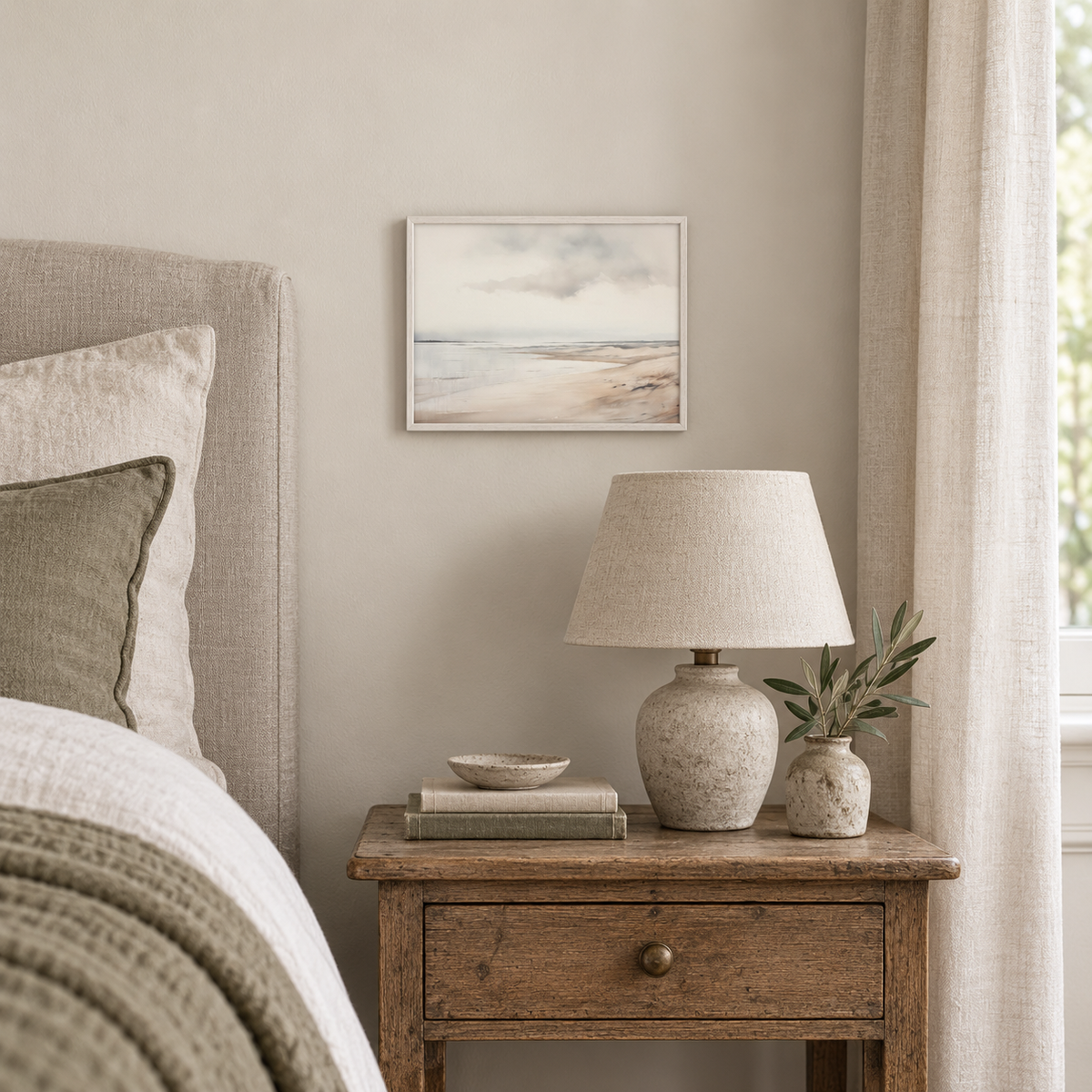 Brayden and Brooks small Seascape framed canvas, 25 x 20 cm styled at true scale in a classic modern country interior, view 1.