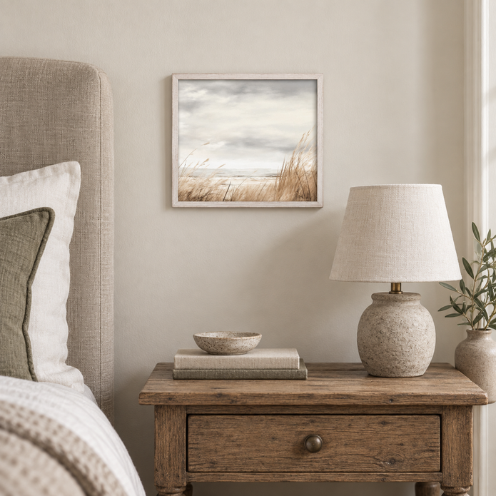 Brayden and Brooks small Vintage Sea framed canvas, 25 x 20 cm styled at true scale in a classic modern country interior, view 1.