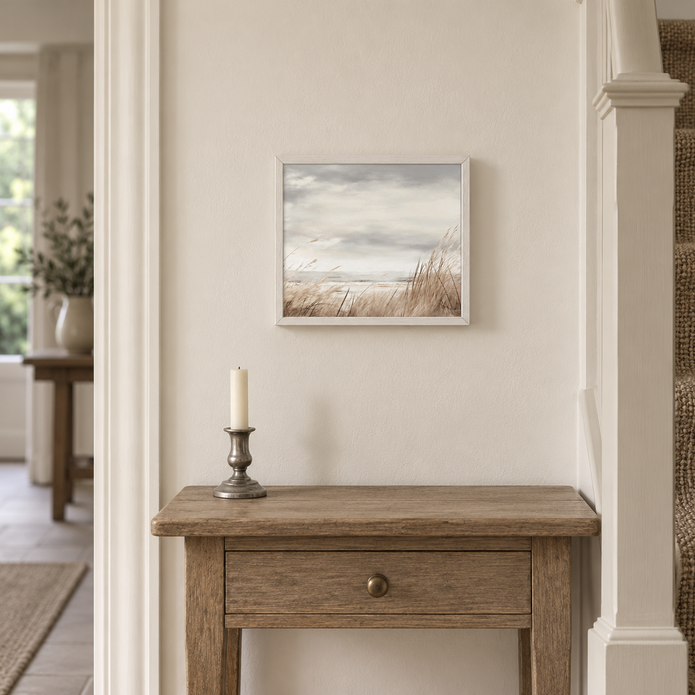 Brayden and Brooks small Vintage Sea framed canvas, 25 x 20 cm styled at true scale in a classic modern country interior, view 3.