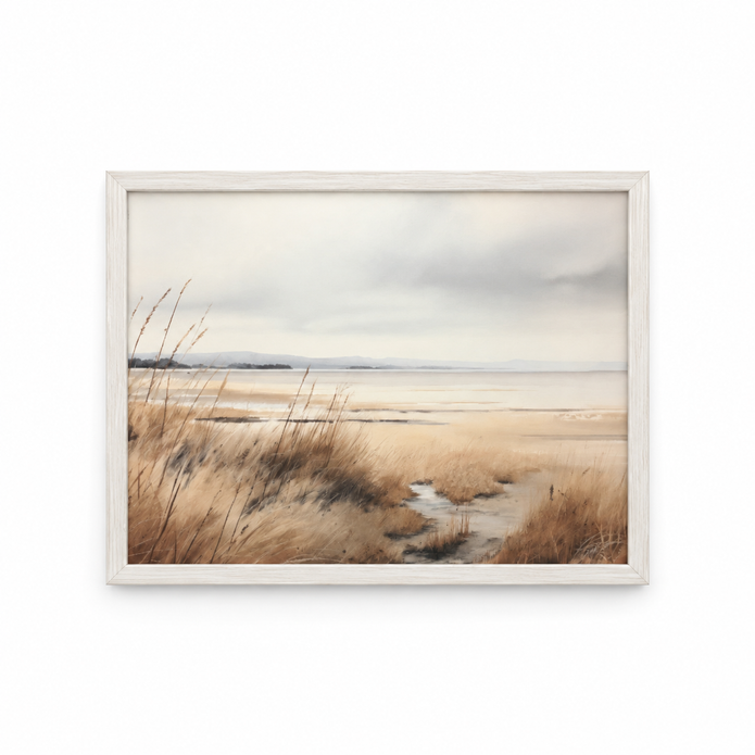 Brayden and Brooks small Waterscape framed canvas, 25 x 20 cm, straight-on studio view on white.