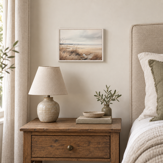 Brayden and Brooks small Waterscape framed canvas, 25 x 20 cm styled at true scale in a classic modern country interior, view 1.