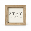 Brayden and Brooks Stay Awhile small rustic oak sign, 20 x 20 cm, straight-on studio view on white.