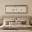 Brayden and Brooks I Have Found the One antique shutter wall art styled above a neutral bed