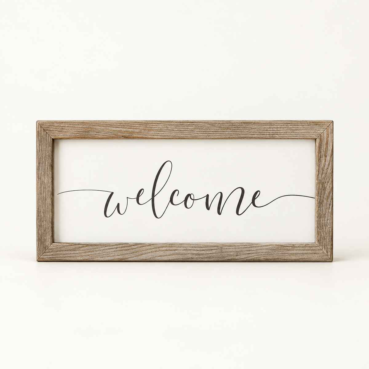 Brayden and Brooks Welcome medium rustic oak sign, approximately 41 x 18 cm, straight-on studio view on white.