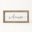 Brayden and Brooks Welcome medium rustic oak sign, approximately 41 x 18 cm, straight-on studio view on white.