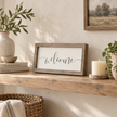 Brayden and Brooks Welcome medium rustic oak sign, approximately 41 x 18 cm styled at true scale in a classic modern country interior, view 2.