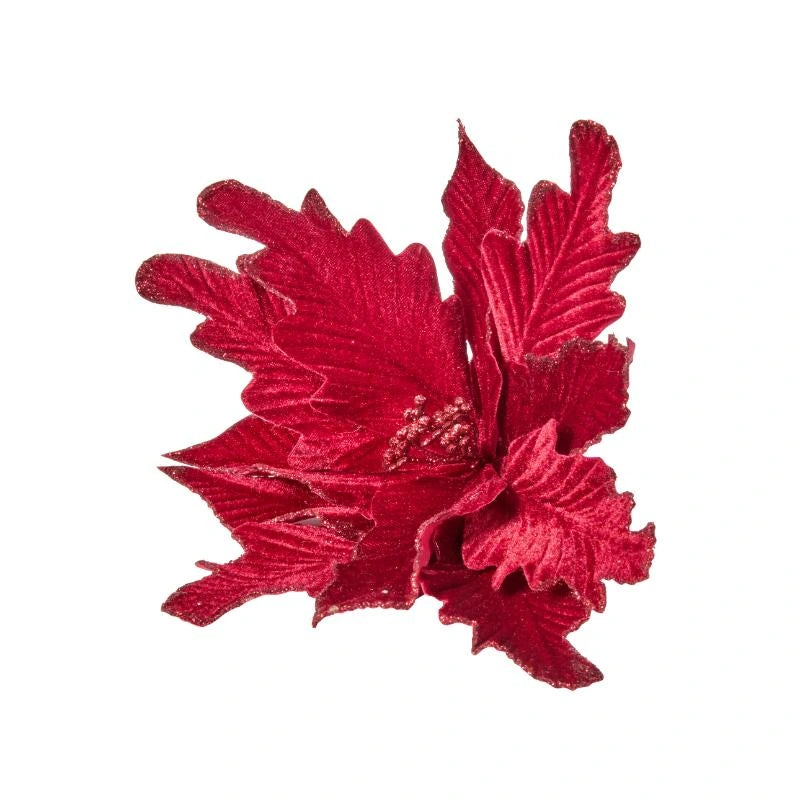 Brilliant Burgundies Style 2 decorative stem, close-up of burgundy petals and textured centre against white.