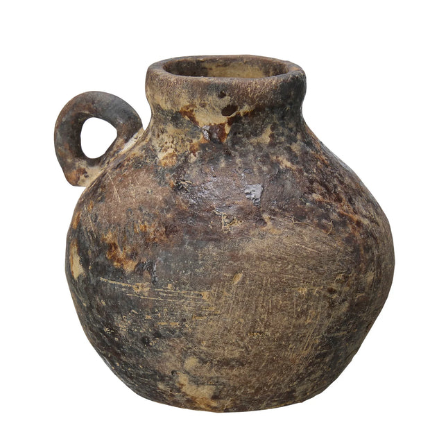 Brown ceramic flagon jug vase with a mottled rustic glaze
