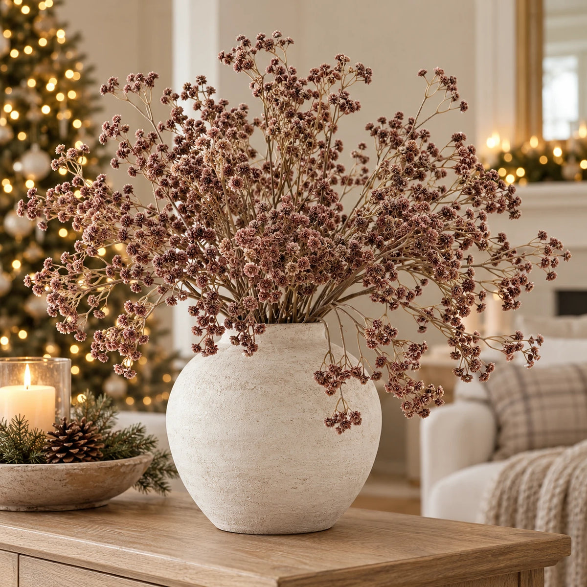 Artificial brown neutral Gypsophila stem from Starlight Express, 64cm tall, ideal for floral arrangements and home decor.