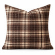 Front studio view of brown tweed tartan cushion cover