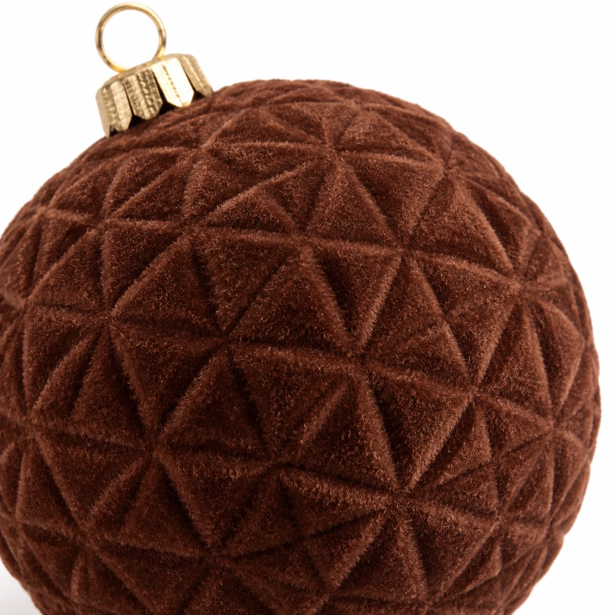 Brown velvet Christmas bauble with plush velvet texture, designed by Starlight Express for festive holiday decorating.