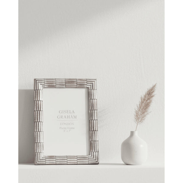 Brown and white wash Gisela Graham photo frame with groove design for 4x6 photos, decorative and stylish for home decor