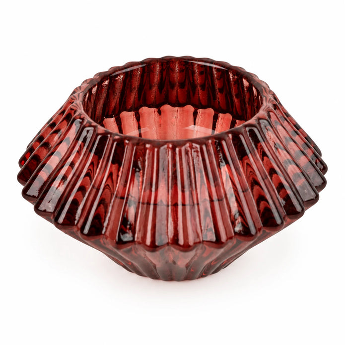 Ancient Wisdom burgundy diamond-shaped dinner candle and tealight holder for Christmas, decorative and elegant in design.