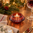 Ancient Wisdom burgundy diamond-shaped dinner candle and tealight holder for Christmas decoration, with a festive holiday design.