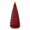 Angled studio view of burgundy ceramic Christmas tree showing ribbed tiers