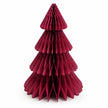 Full burgundy paper Christmas tree with four layered tiers on a white studio background.