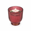 Burgundy medium ridged footed glass candle for Christmas by Candlelight Products Ltd in a white studio setting.