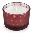 Burgundy red Christmas stockings and baubles candle in a cozy studio setting, featuring festive holiday decor by Candlelight Products Ltd.