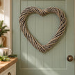 Satchville Burley Heart Thick Willow Wreath - Large, natural Christmas heart wreath on a kitchen door