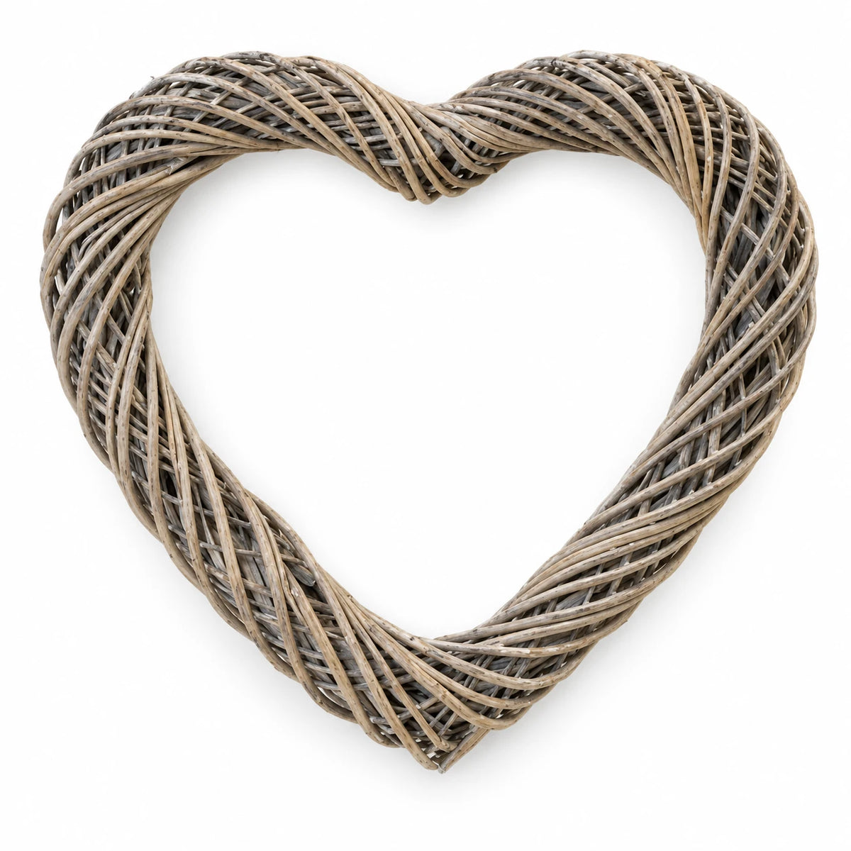 Satchville large Burley heart-shaped thick willow Christmas wreath in white, studio view
